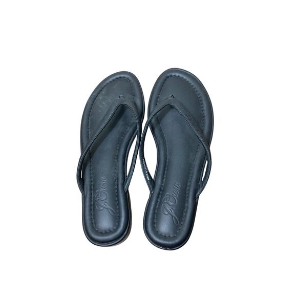 J. Crew Black Leather Flip Flops Sz 8 - Picture 1 of 2